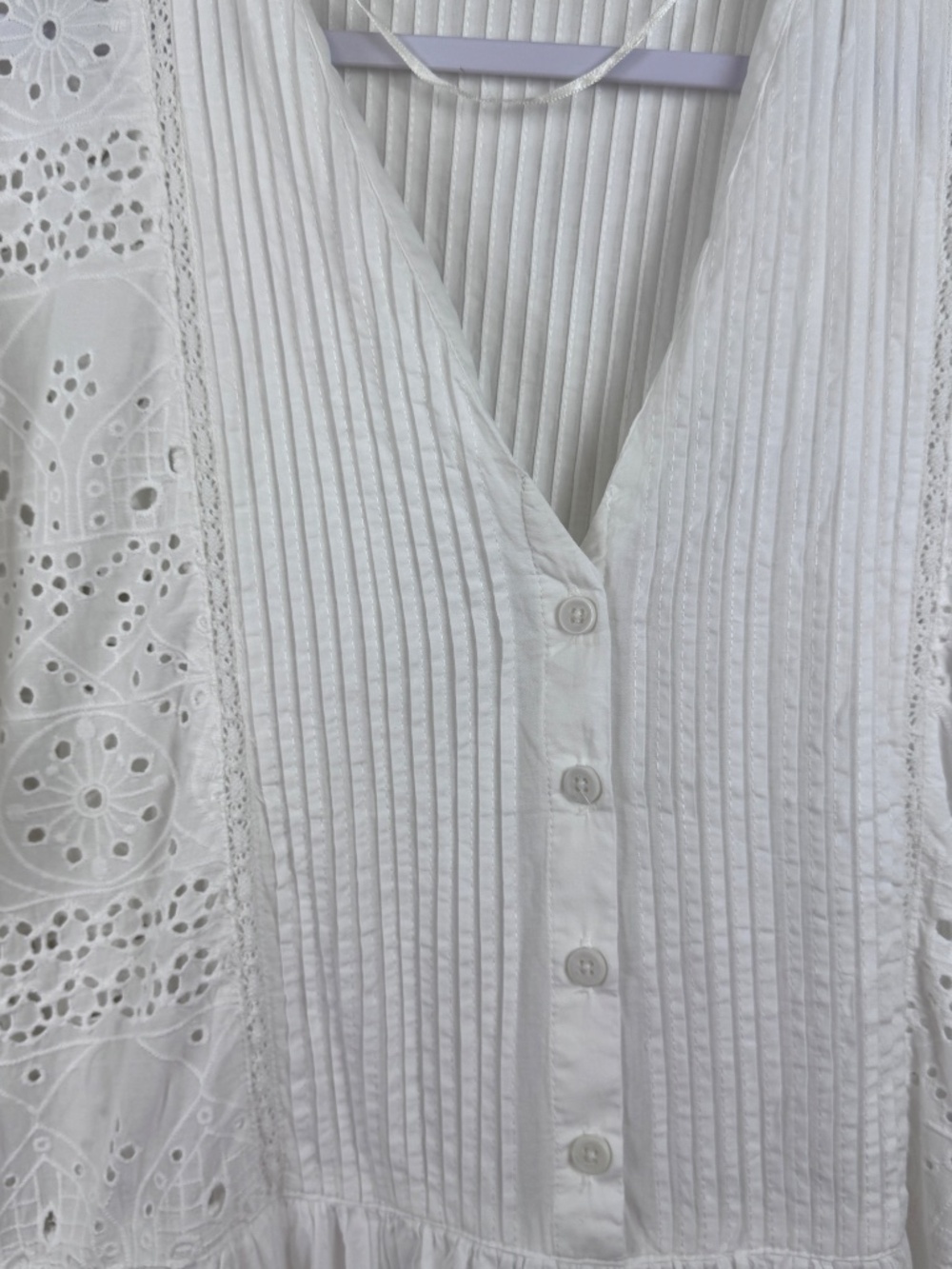 Pretty ZARA Oyster White Eyelet Embroidered Midi V Neck Lined Dress / Size Small - Picture 6 of 13